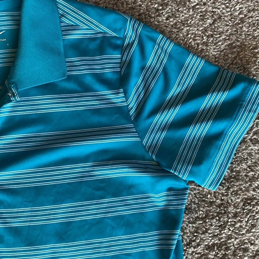 Nike Golf Tour Performance Dr-Fit Teal & White Stripe Polo Shirt, Women’s L